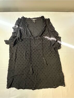 PAIGE Black Swiss Dot Tassel Peasant Blouse